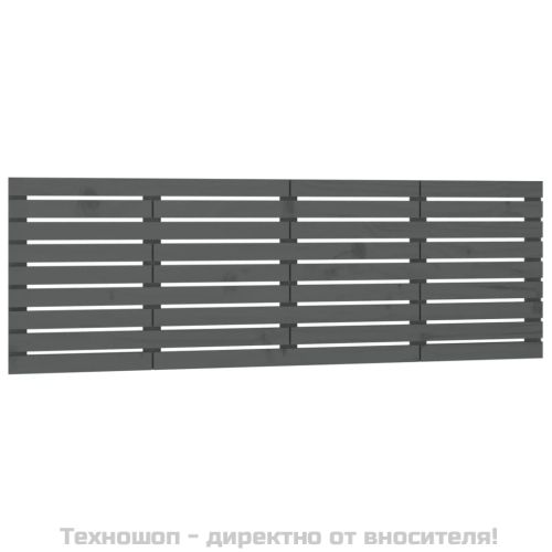 Стенна табла за спалня, сива, 206x3x63 см, борово дърво масив