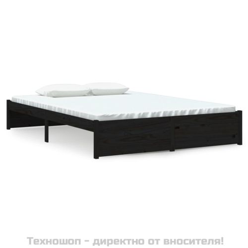 Рамка за легло, черна, масивно дърво, 140х190 см