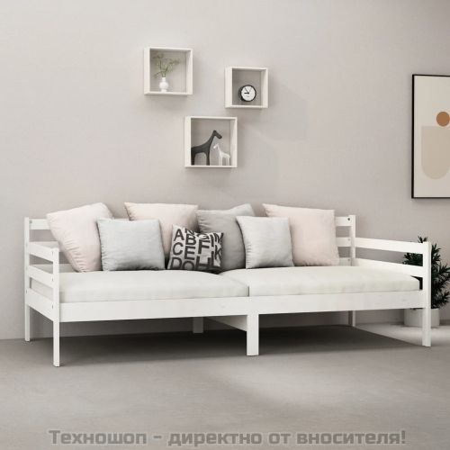 Дневно легло без матрак, бял, борово дърво масив, 90x200 см