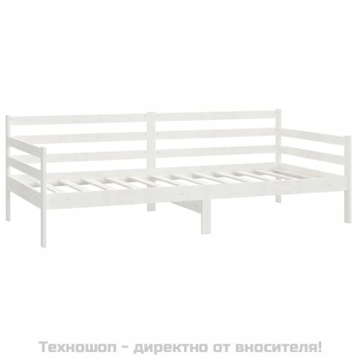 Дневно легло без матрак, бял, борово дърво масив, 90x200 см