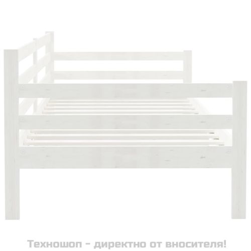 Дневно легло без матрак, бял, борово дърво масив, 90x200 см