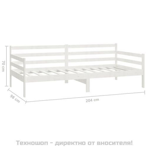 Дневно легло без матрак, бял, борово дърво масив, 90x200 см