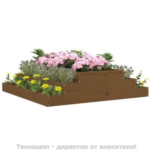 Плантер, меденокафяв, 110x110x27 см, борово дърво масив
