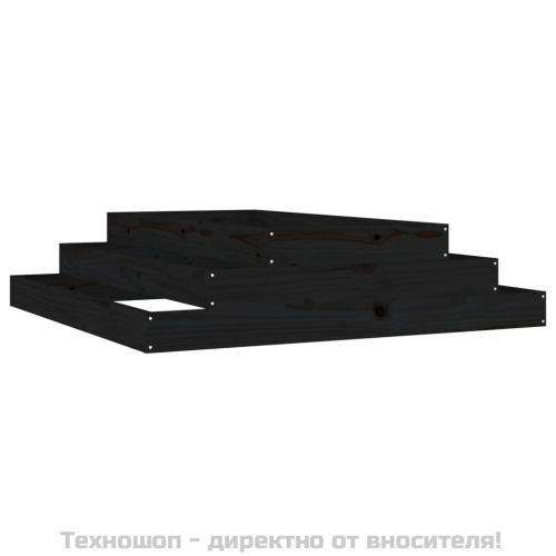 Плантер, черен, 110x110x27 см, борово дърво масив