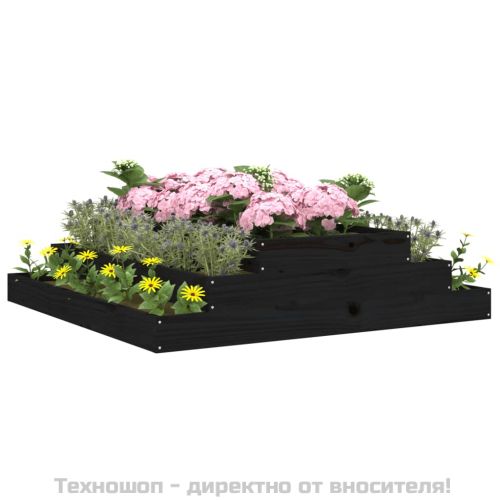 Плантер, черен, 110x110x27 см, борово дърво масив