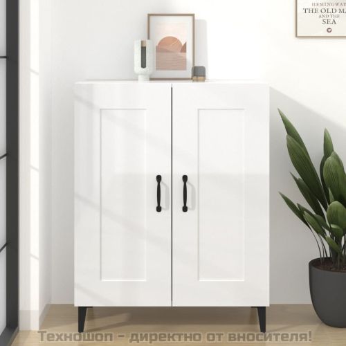 Сайдборд, бял гланц, 69,5x34x90 см, инженерно дърво