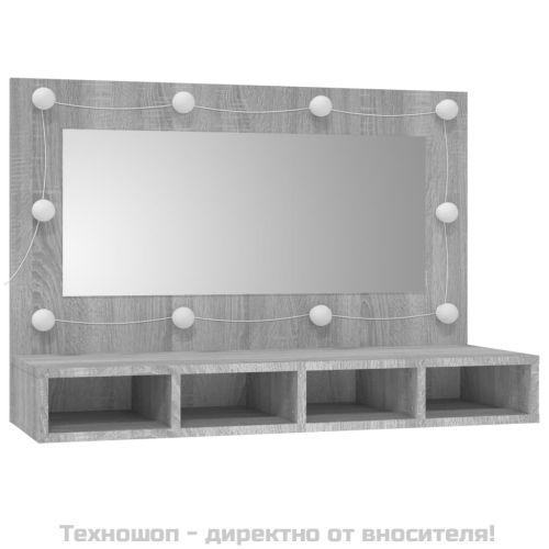 Огледален шкаф с LED, сив сонома, 90x31,5x62 см