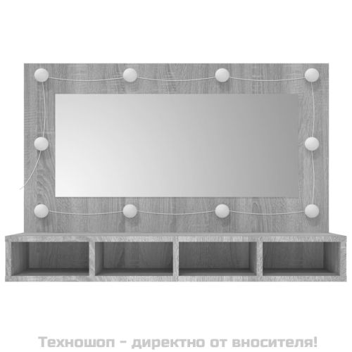 Огледален шкаф с LED, сив сонома, 90x31,5x62 см