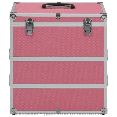 Куфар за гримове, 37x24x40 см, розов, алуминий
