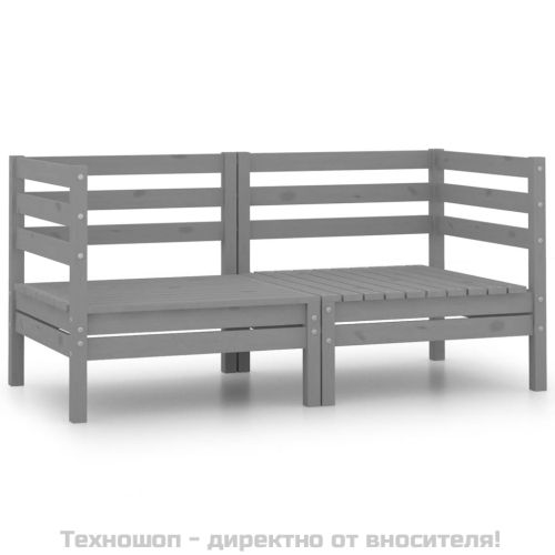 Градински ъглови дивани, 2 бр, сиви, бор масив