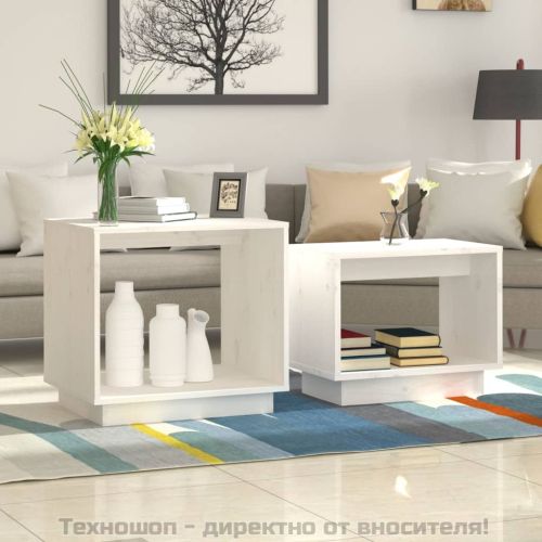 Стифиращи масички за кафе, 2 бр, бели, бор масив