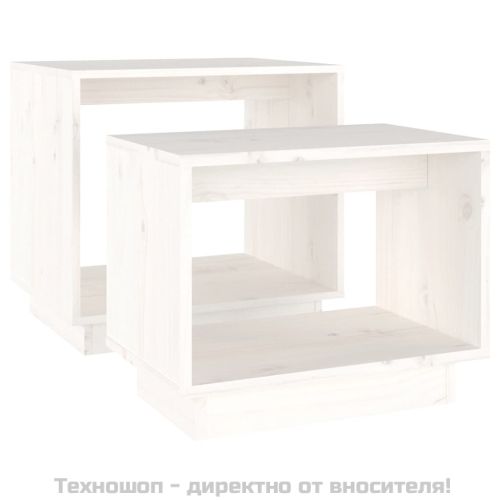 Стифиращи масички за кафе, 2 бр, бели, бор масив