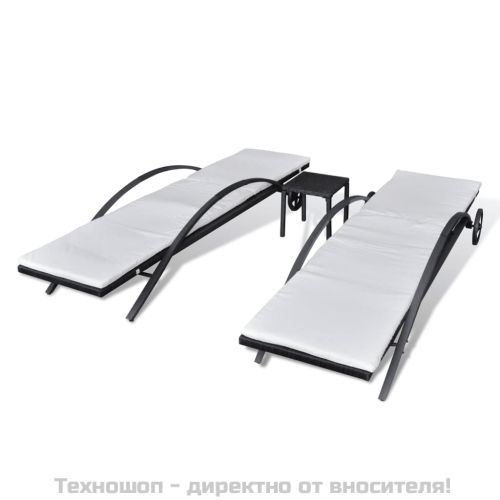 Шезлонги с маса, полиратан, черни