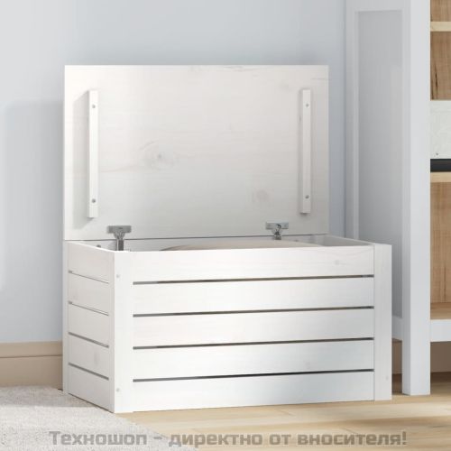 Кутия за съхранение, бяла, 59,5x36,5x33 см, борово дърво масив