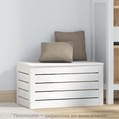 Кутия за съхранение, бяла, 59,5x36,5x33 см, борово дърво масив