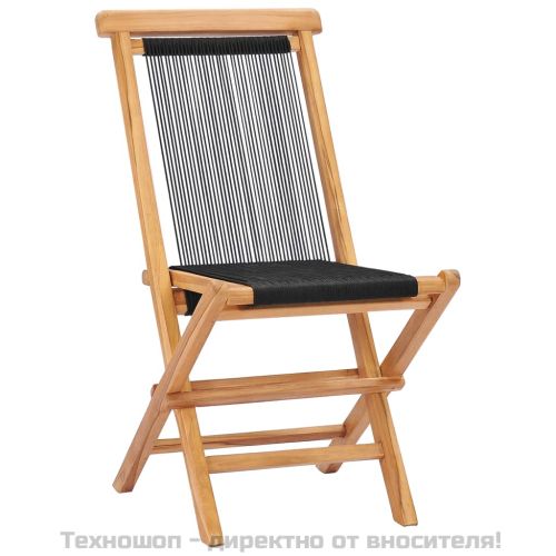 Сгъваеми градински столове, 2 бр, тиково дърво масив и въже