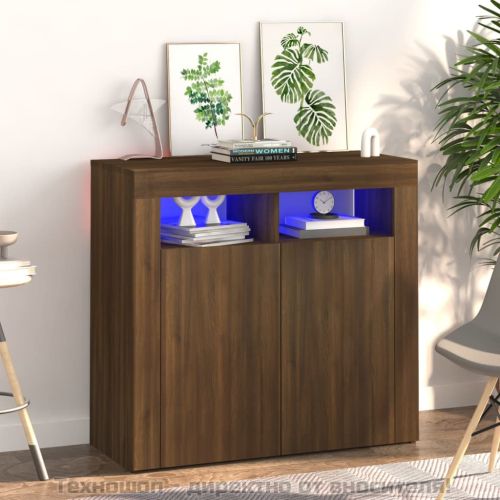 Сайдборд с LED светлини, кафяв дъб, 80x35x75 см