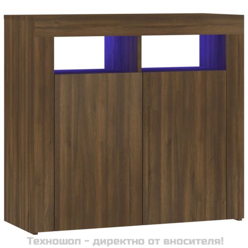 Сайдборд с LED светлини, кафяв дъб, 80x35x75 см