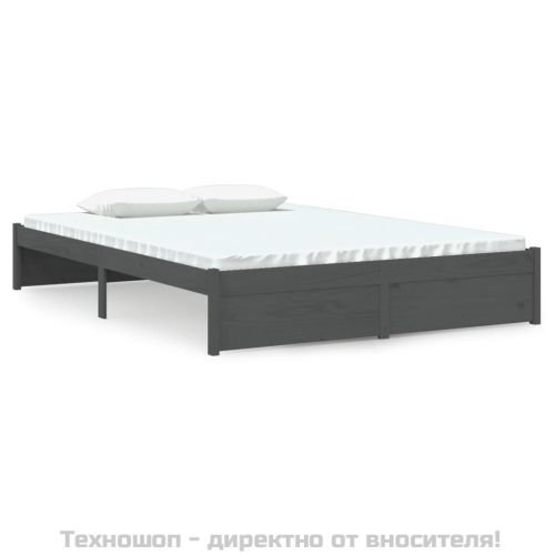 Рамка за легло, сива, масивно дърво, 140х190 см