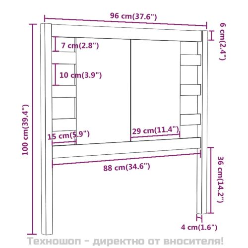 Табла за спалня, черна, 96x4x100 см, бор масив