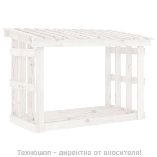 Поставка за дърва за огрев, бяла, 108x64,5x77 см, бор масив