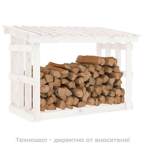 Поставка за дърва за огрев, бяла, 108x64,5x77 см, бор масив