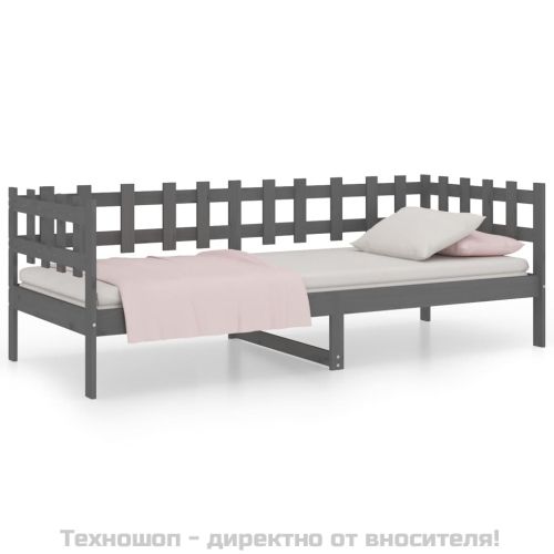 Дневно легло, сиво, борово дърво масив, 90x200 см