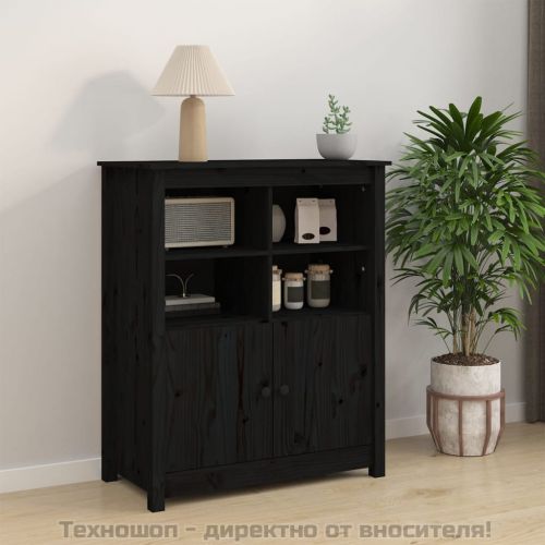 Сайдборд, черен, 83x41,5x100 см, бор масив