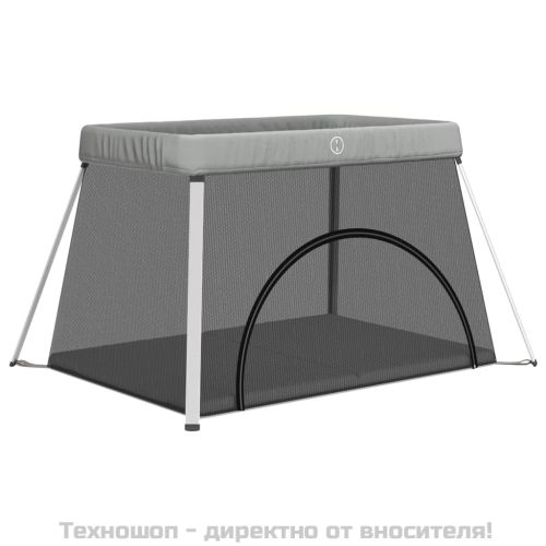 Бебешка кошара с матрак, светлосива, ленен плат