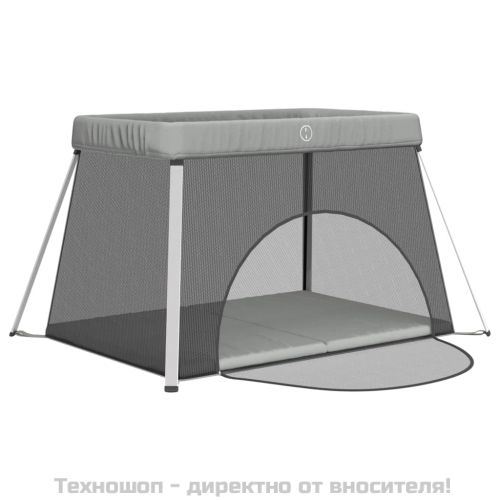 Бебешка кошара с матрак, светлосива, ленен плат