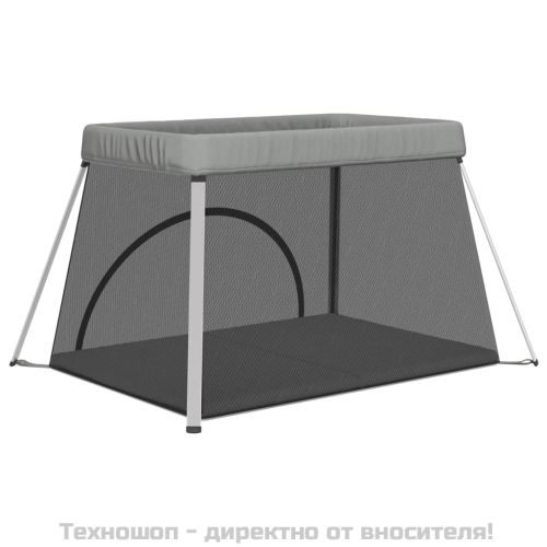 Бебешка кошара с матрак, светлосива, ленен плат