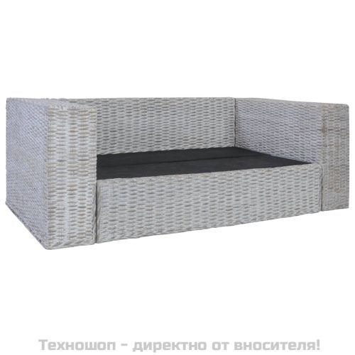 2-местен диван с възглавници, сив, естествен ратан