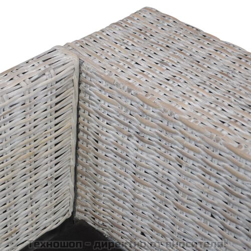 2-местен диван с възглавници, сив, естествен ратан