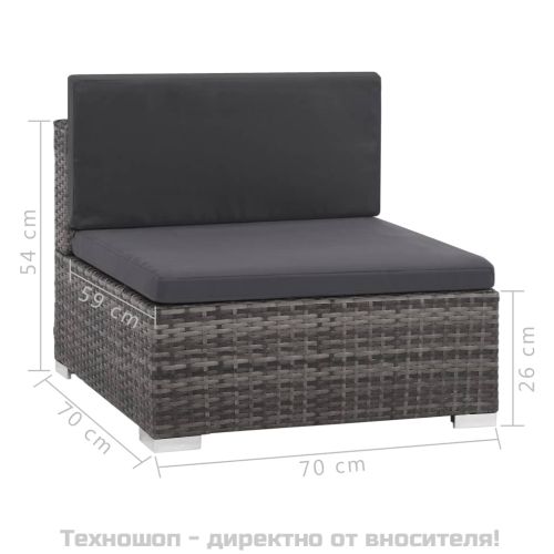 Градински комплект с възглавници, 6 части, полиратан, сив