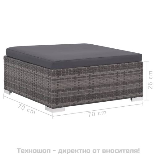 Градински комплект с възглавници, 6 части, полиратан, сив