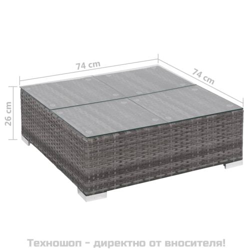 Градински комплект с възглавници, 6 части, полиратан, сив