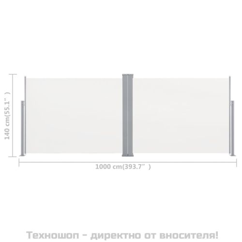 Прибираща се странична тента, кремава, 140x1000 см