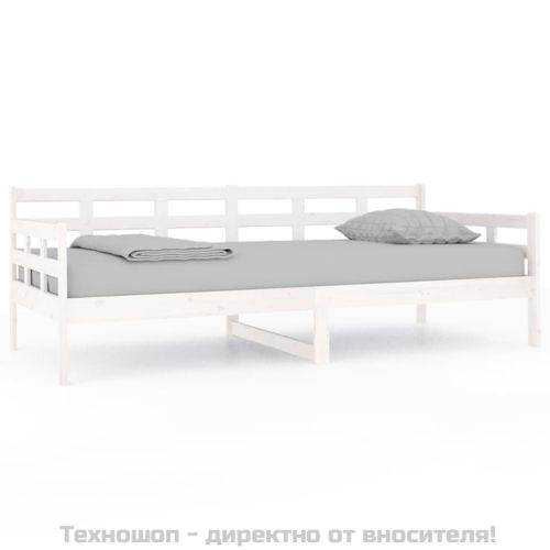Дневно легло без матрак, бял, борово дърво масив, 90x200 см