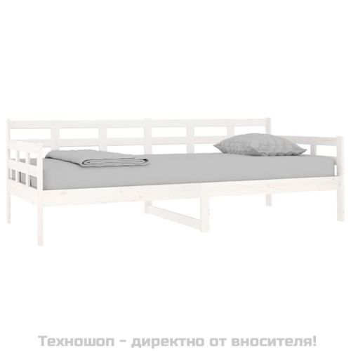 Дневно легло без матрак, бял, борово дърво масив, 90x200 см