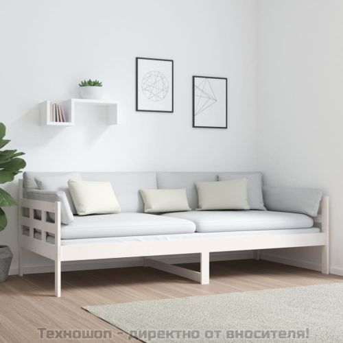 Дневно легло без матрак, бял, борово дърво масив, 90x200 см