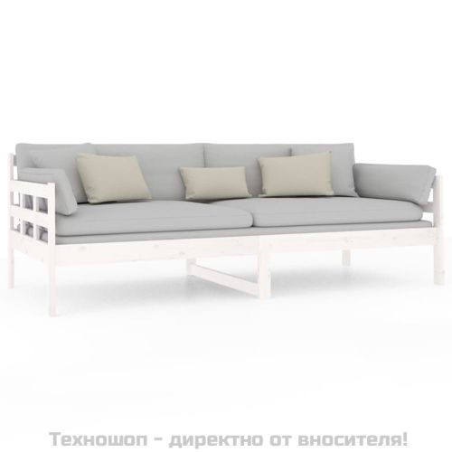 Дневно легло без матрак, бял, борово дърво масив, 90x200 см