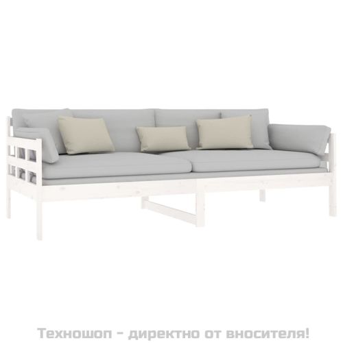Дневно легло без матрак, бял, борово дърво масив, 90x200 см