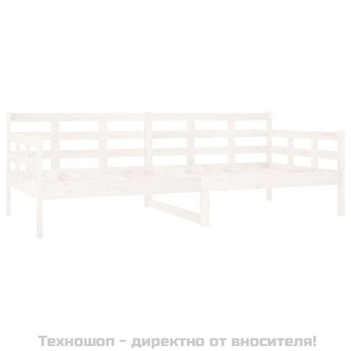 Дневно легло без матрак, бял, борово дърво масив, 90x200 см