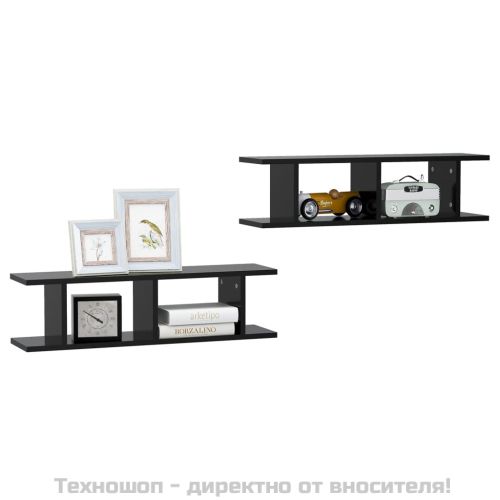 Стенни рафтове, 2 бр, черни, 75x18x20 см, инженерно дърво