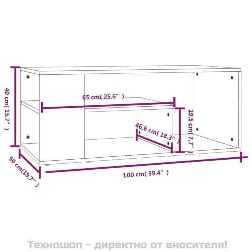 Кафе маса, опушен дъб, 100x50x40 см, инженерно дърво