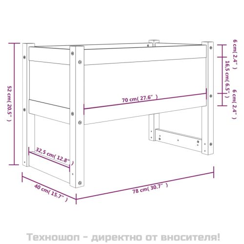 Плантер, бяла, 78x40x52 см, борово дърво масив