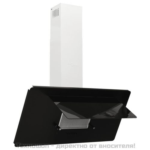 Стенен абсорбатор, 90 см, инокс и закалено стъкло, черен