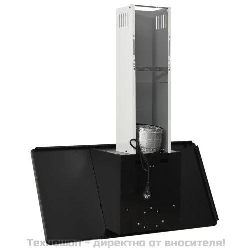 Стенен абсорбатор, 90 см, инокс и закалено стъкло, черен