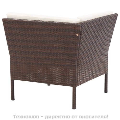 Градински комплект с възглавници, 3 части, кафяв полиратан