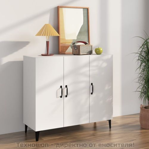 Сайдборд, бял, 90x34x80 см, инженерно дърво